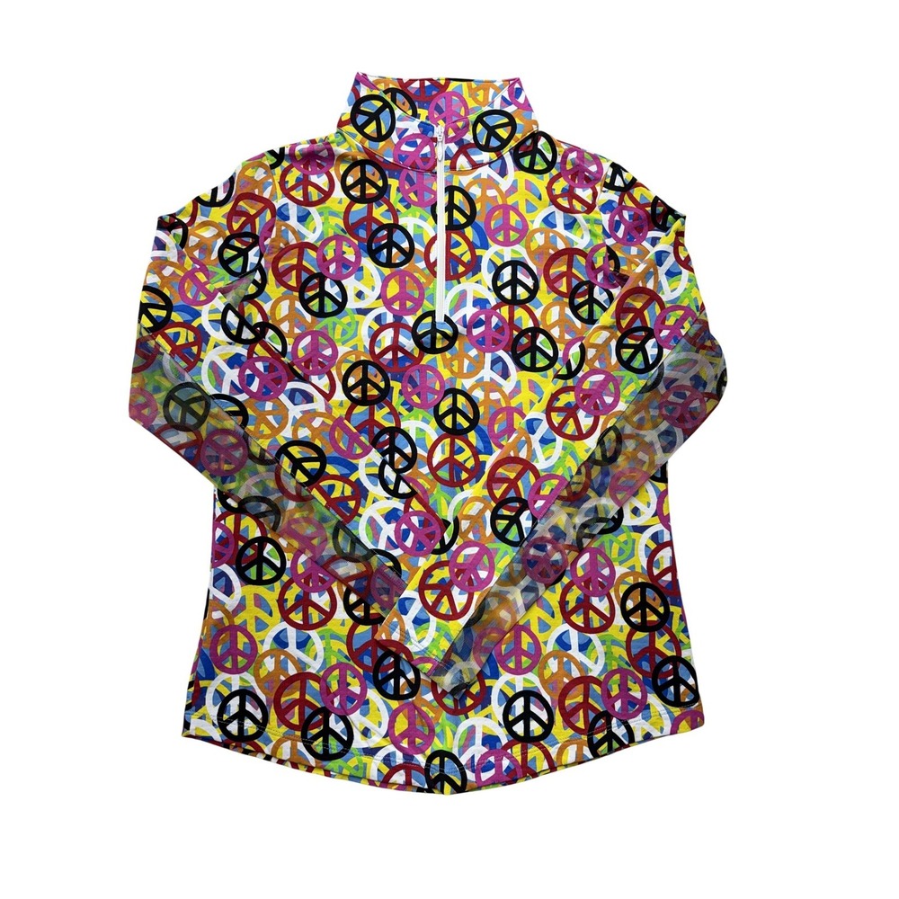 IBKUL Shirt Womens XS Multicolor Peace Sign 1/4 Zip Mock Neck Golf Top UPF 50
